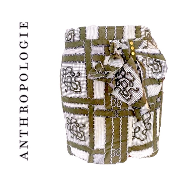 ANTHROPOLOGIE➕Leifsdottir Olive Bow Embellished Skirt - Picture 1 of 7